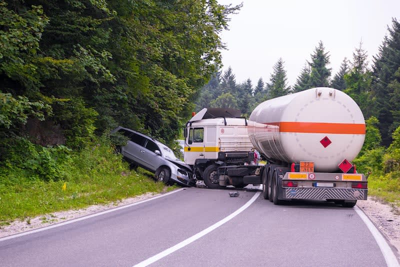 Tips for drivers who encounter on-the-road emergencies like a tanker-automobile collision ahead in the road